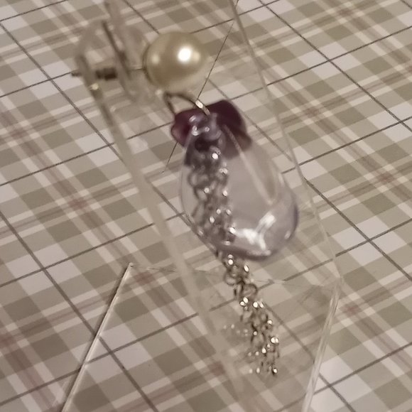 Home made/handmade Metal Dangle Stud Earrings with Acrylic Petals #67 - Picture 4 of 12